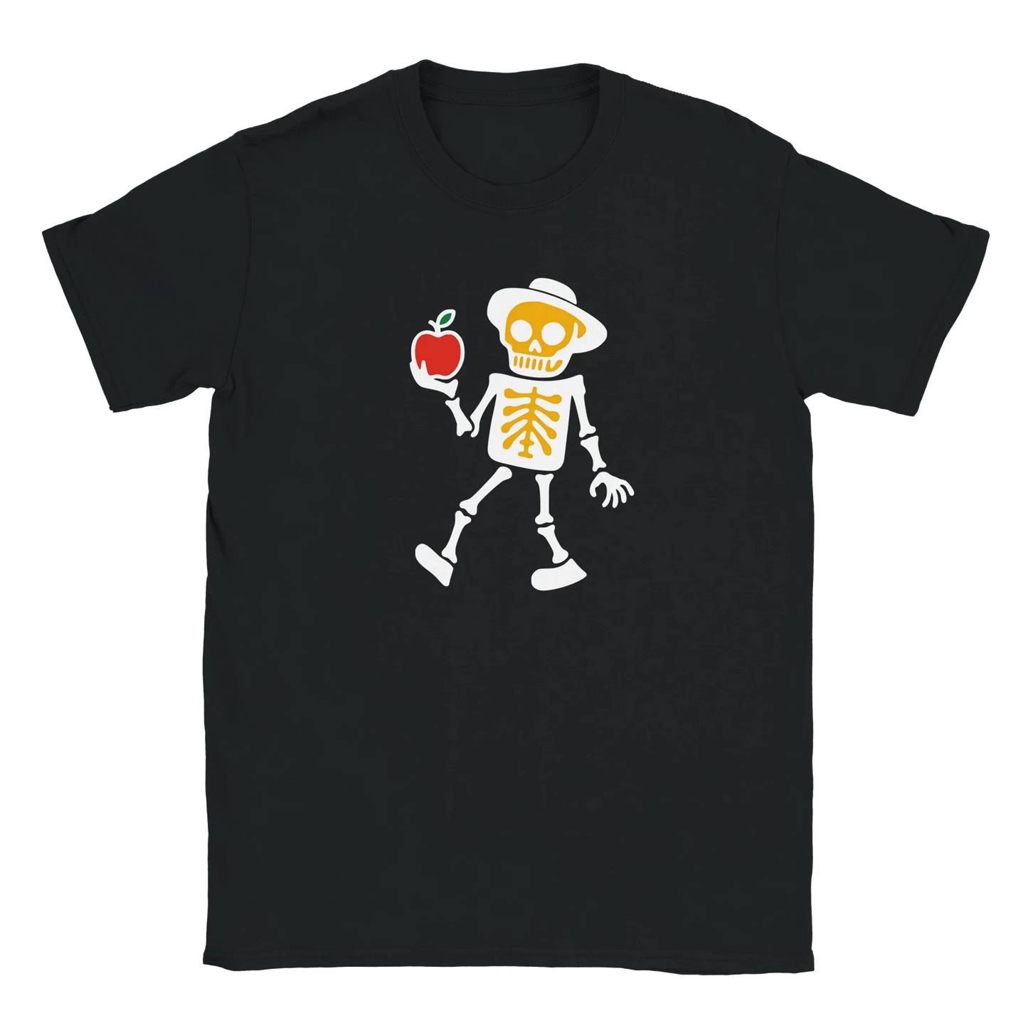 Musta crewneck T-paita Omena Päivässä - T-paita, jossa luuranko ja punainen omena