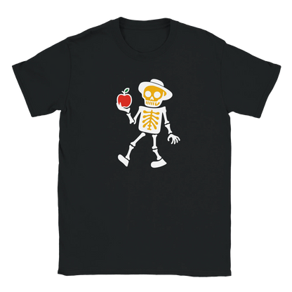 Musta crewneck T-paita Omena Päivässä - T-paita, jossa luuranko ja punainen omena