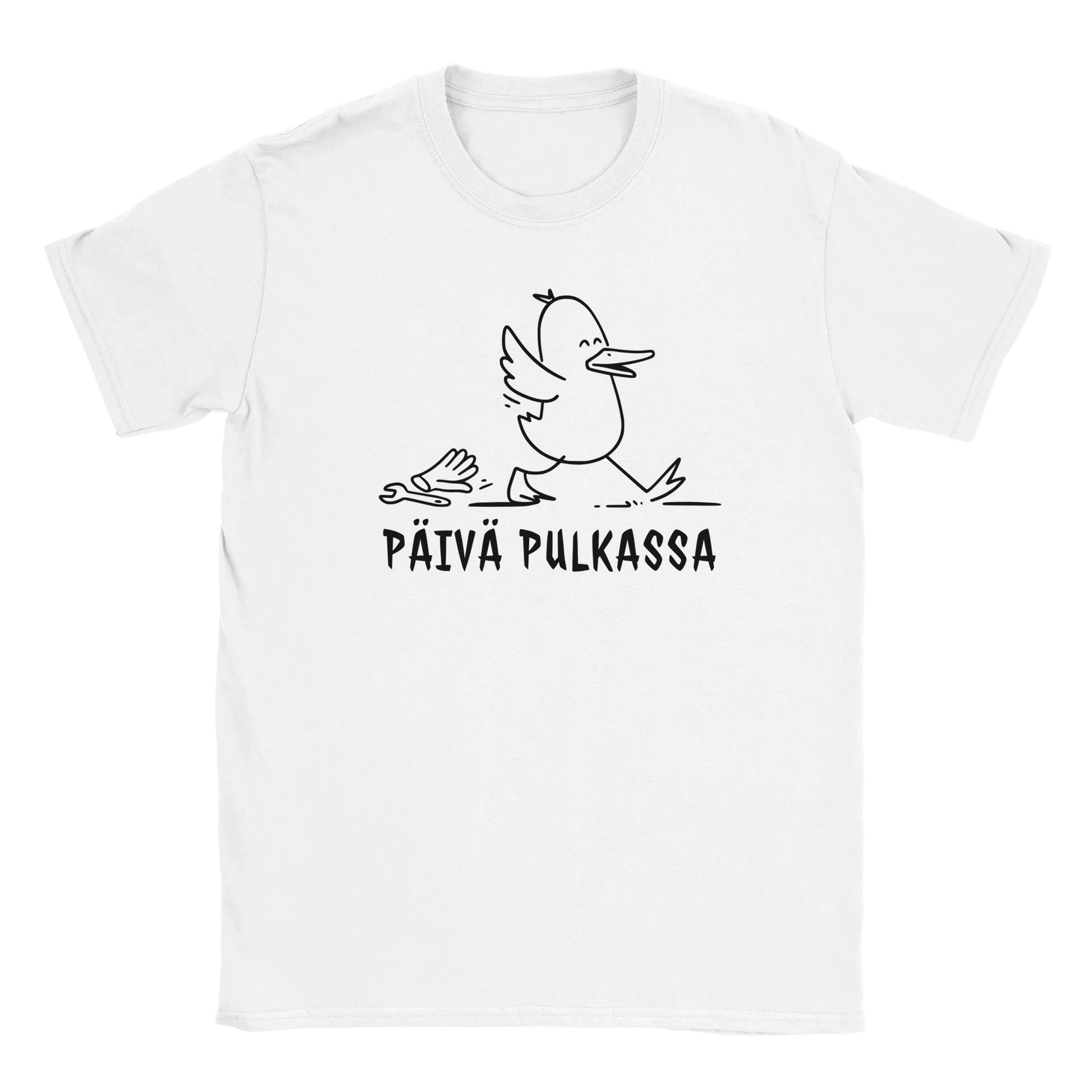 Valkoinen lyhythihainen T-paita cartoon ankka -design Päivä pulkassa - T-paita