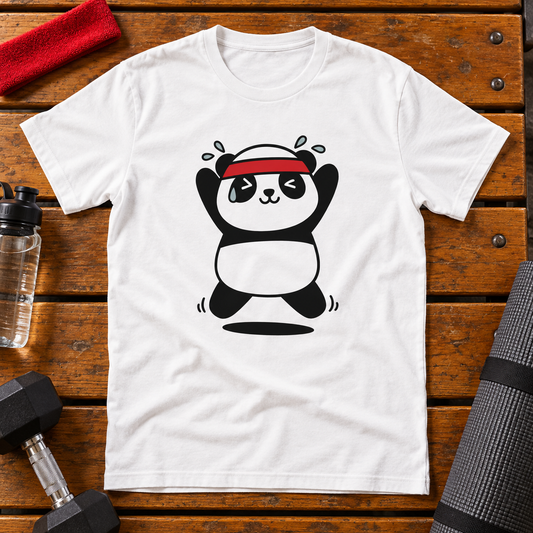 Themed flat-lay photograph of Panda Jumpassa - T-paita with accessories related to its printed design.