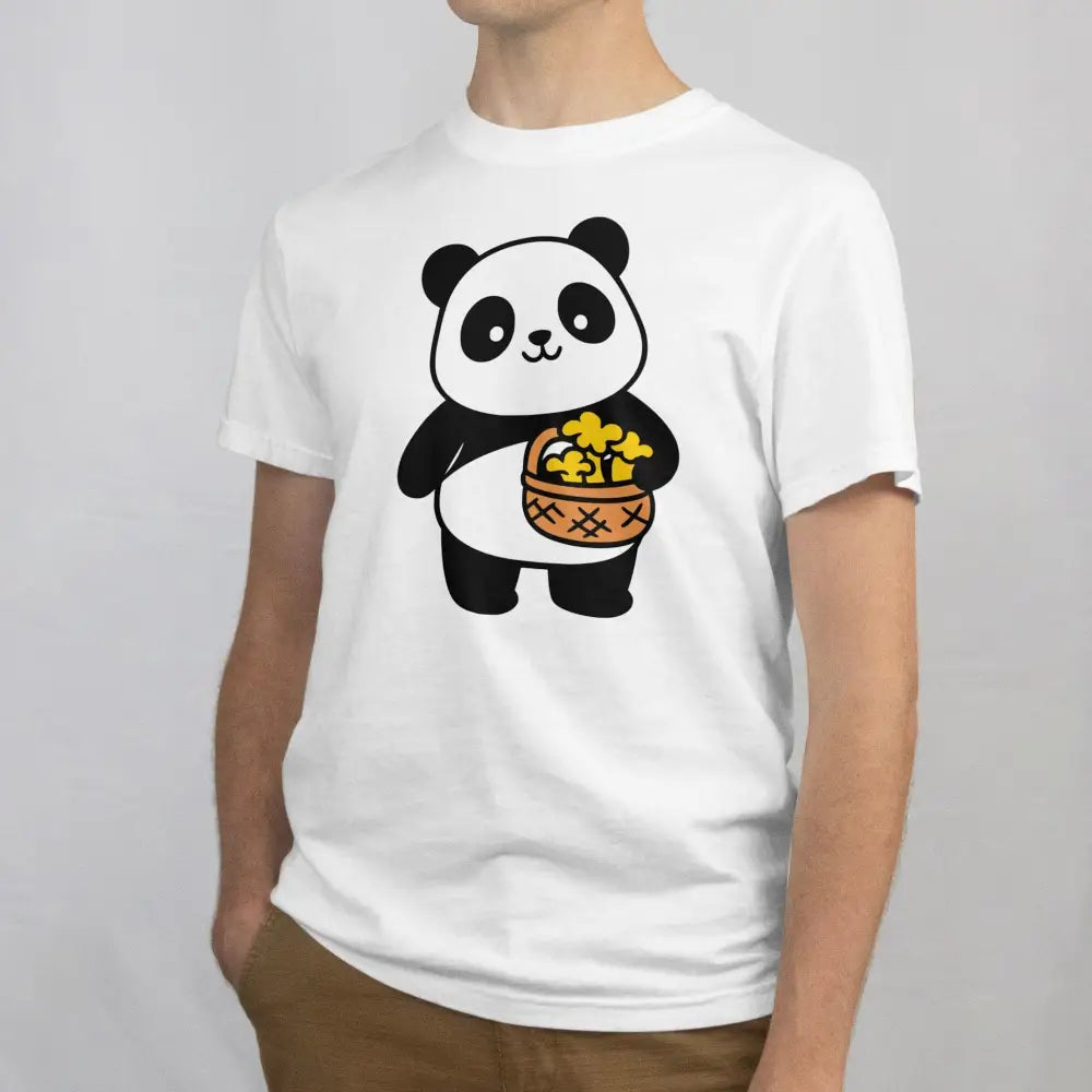 Valkoinen lyhythihainen T-paita Panda Sienessässä, panda kantaa shamrock-koria