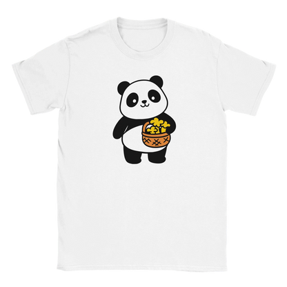 Valkoinen crew-neck T-paita Panda Sienessä, jossa karhu ja keltainen kukkakori