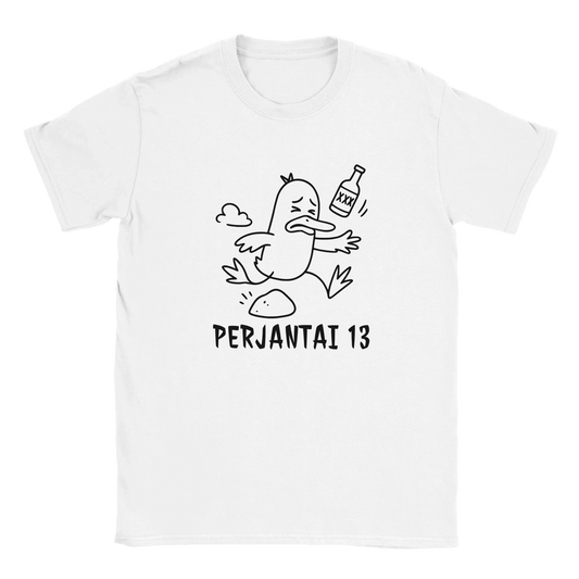 Valkoinen lyhythihainen T-paita lasten Cartoon Duck juo pullon tekstillä