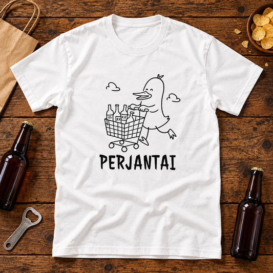 Themed flat-lay photograph of Perjantai - T-paita with accessories related to its printed design.