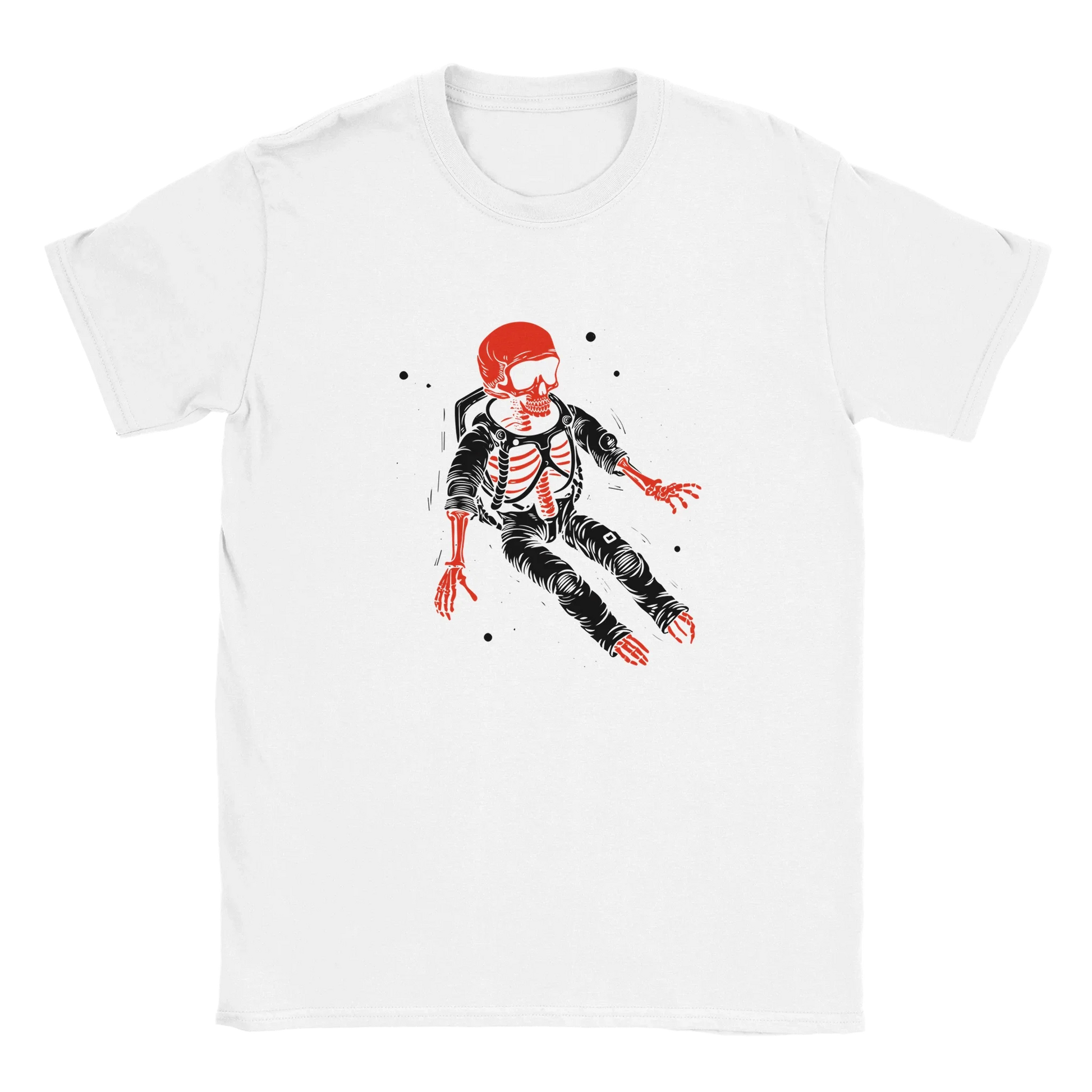 Valkoinen t-paita Skeleton Astronaut -grafiikalla Pitkä Reissu -T-paita