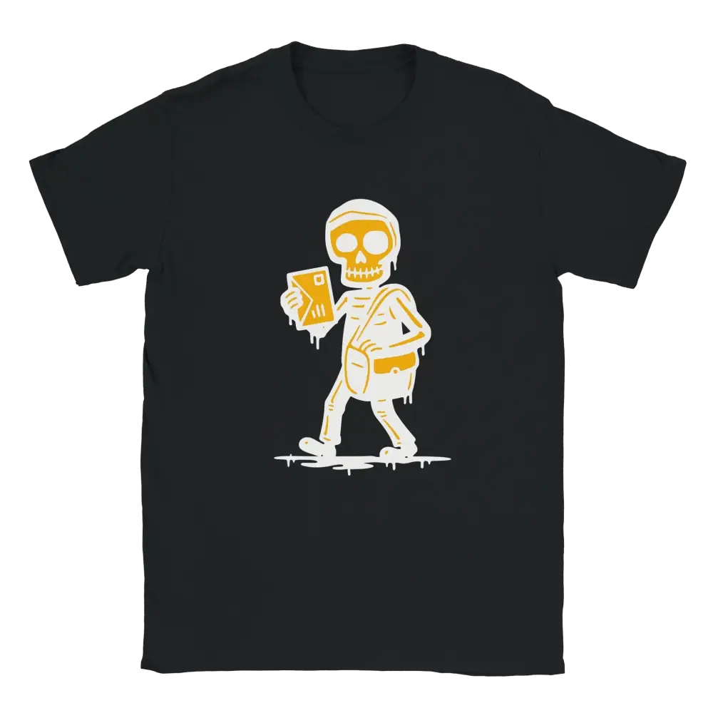 Mustavalkoinen Posteljooni T-paita skeleton postimies grafiikalla