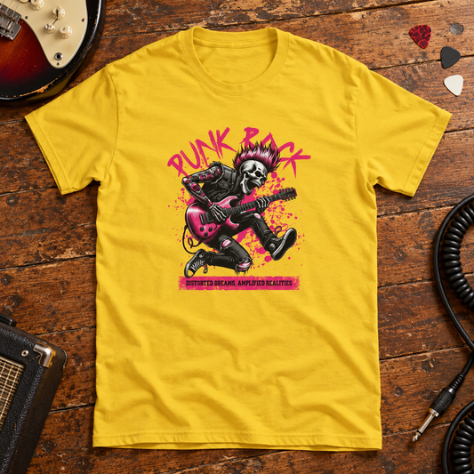 Themed flat-lay photograph of Punk Rock - T-paita with accessories related to its printed design.