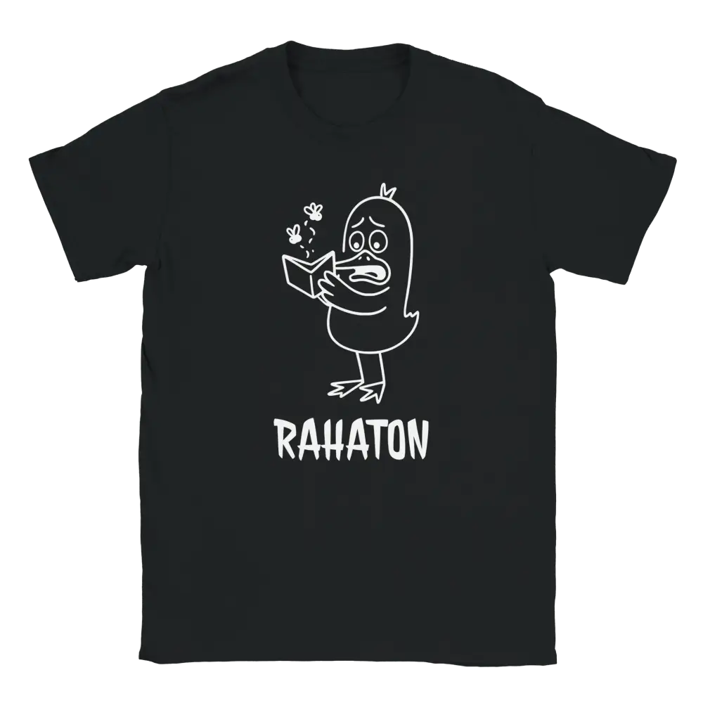 Rahaton T-paita musta crew-neck t-paita valkoinen ankka lukee kirjaa kuva