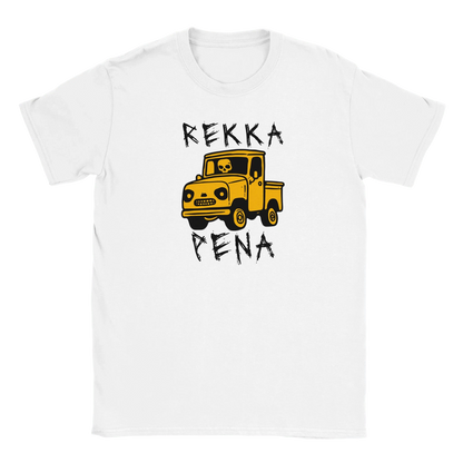 Valkoinen short-sleeve T-paita Rekka Pena, jossa keltainen piirroskuorma-auto