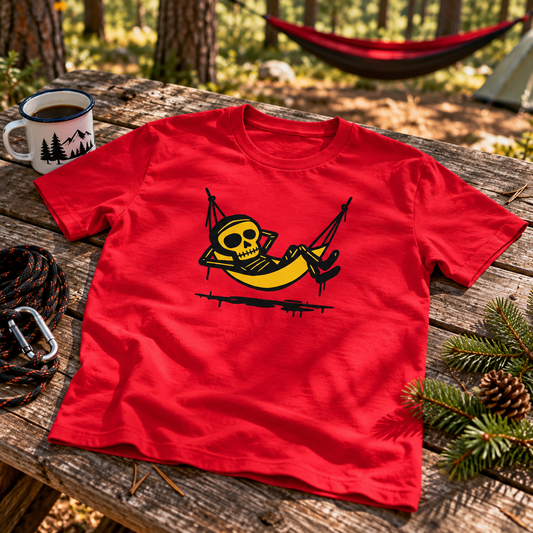 Themed flat-lay photograph of Riippumattoilija - T-paita with accessories related to its printed design.