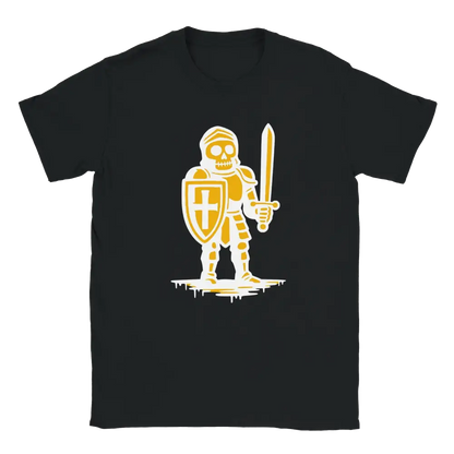 Mustavalkoinen Ritari T-paita keltainen luurankkisitomalli design