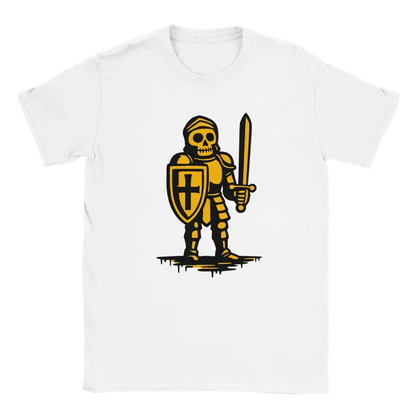 Valkoinen lyhythihainen T-paita Skeleton Knight -designilla Ritari-tuotenimellä