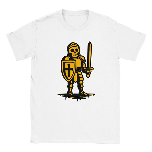 Valkoinen lyhythihainen T-paita Skeleton Knight -designilla Ritari-tuotenimellä