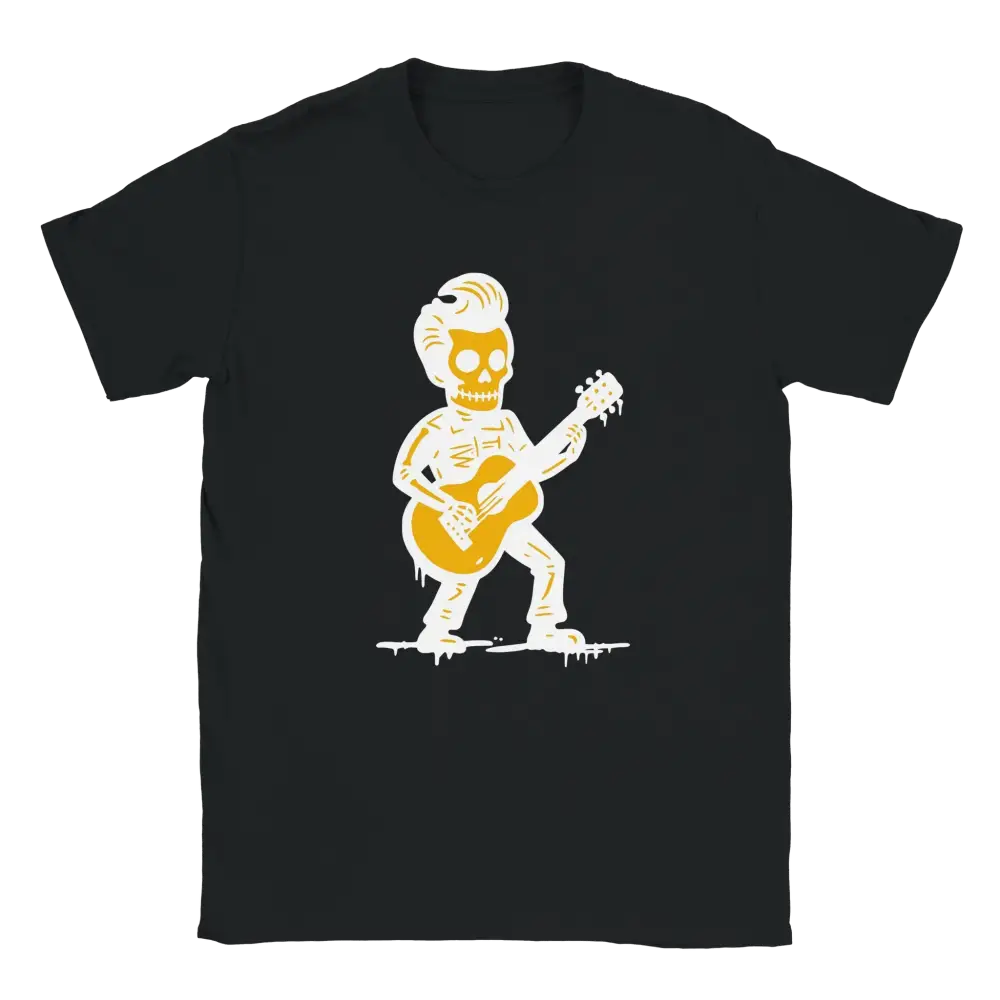 Mustavalkoinen T-paita Skeletonilla ja kitaralla, nimeltä Rockabilly - T-paita