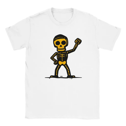 Valkoinen lyhythihainen T-paita Rohkea - T-paita, jossa sarjakuvamainen luuranko-malli