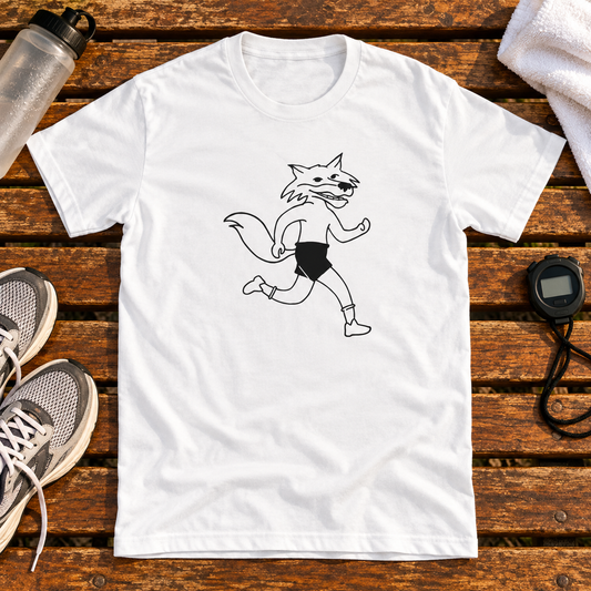 Themed flat-lay photograph of Run Fox Run - T-paita with accessories related to its printed design.