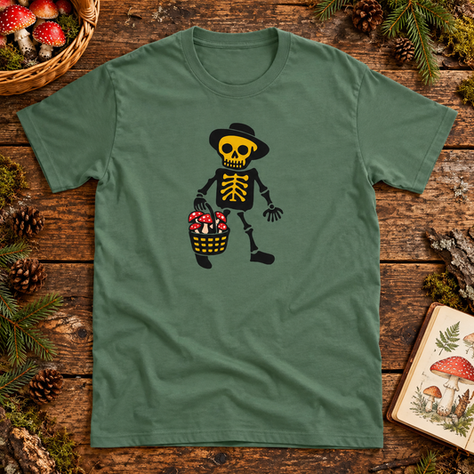 Themed flat-lay photograph of Ruokasienet - T-paita with accessories related to its printed design.