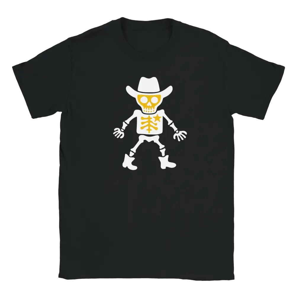 Musta T-paita Cowboy Skeleton grafiikalla Sheriffi T-paita tuote