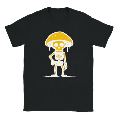 Mustat T-paidat Sienestäjä - T-paita, jossa keltainen sieni-kallo grafiikka