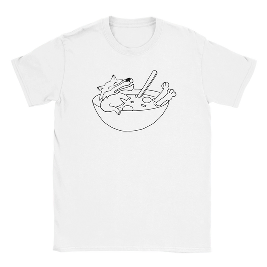 Valkoinen T-paita mustalla suden piirroksella ja keitossa, Soup Of The Day - T-paita