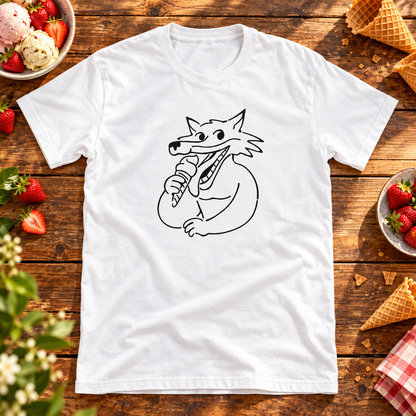 Themed flat-lay photograph of Sweet Beast - T-paita with accessories related to its printed design.