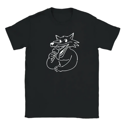 Black T-shirt featuring a fox eating ice cream.