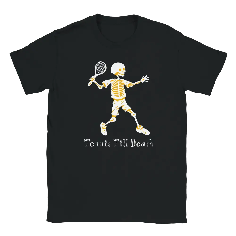 Musta t-paita Skeleton tennis pelaa designilla Tennis Till Death T-paita