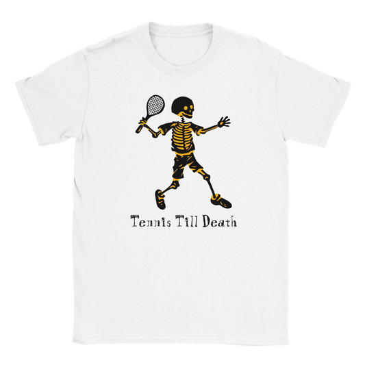 Valkoinen lyhythihainen t-paita Skeleton Tennis -grafiikalla Tennis Till Death - T-paita