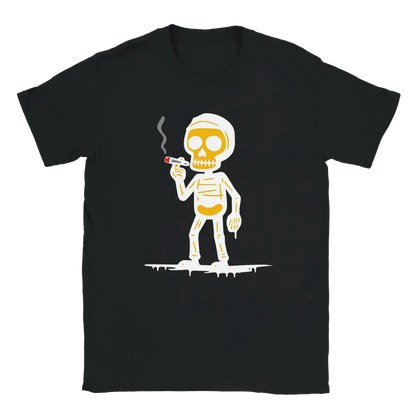 Tupakoija T-paita musta lyhythihainen t-paita luuranko ja sikari grafiikalla