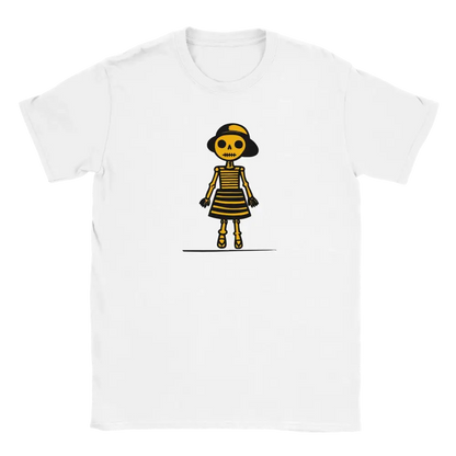 Valkoinen T-paita Skeleton Girl in Striped Dress Tyttö Naisten T-paita