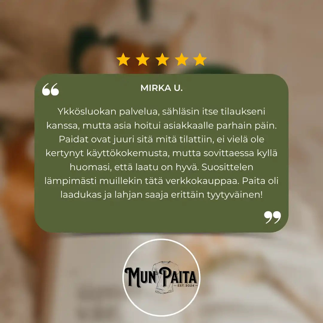 Vihreä suorakulmainen asiakaspalautekortti viidellä kultaisella tähdellä.
