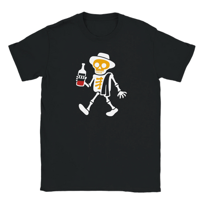 Mustat T-paita Skeletoni ja pullo -Viimeinen Löyly T-paita design