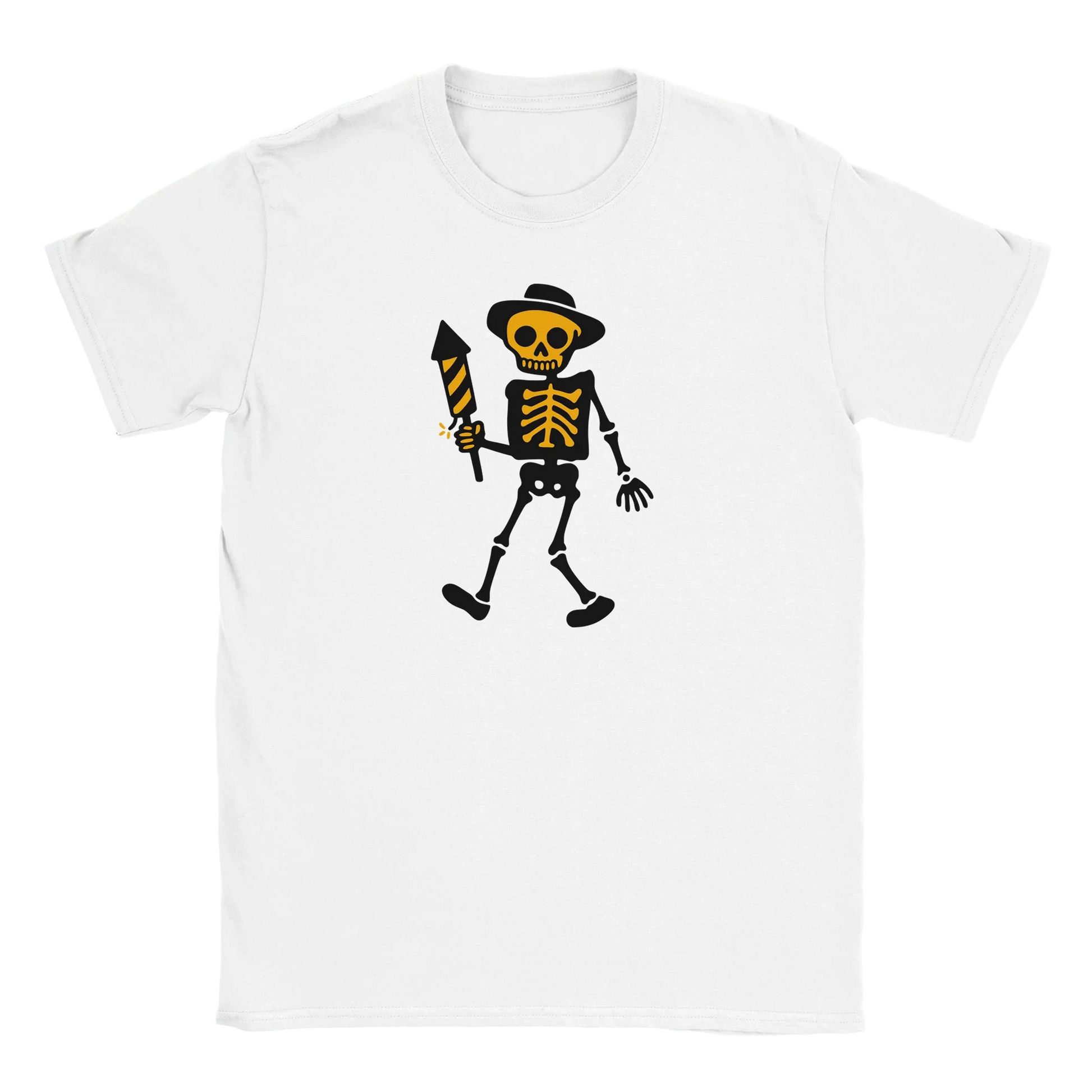 Viimeinen Raketti T-paita valkoinen t-paita cartoon skeleton hat ja raketti