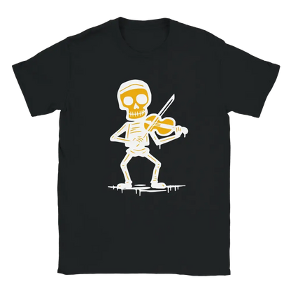 Mustavalkoinen lyhythihainen T-paita Skeletoni viulistina Viulisti - T-paita tuotekuva